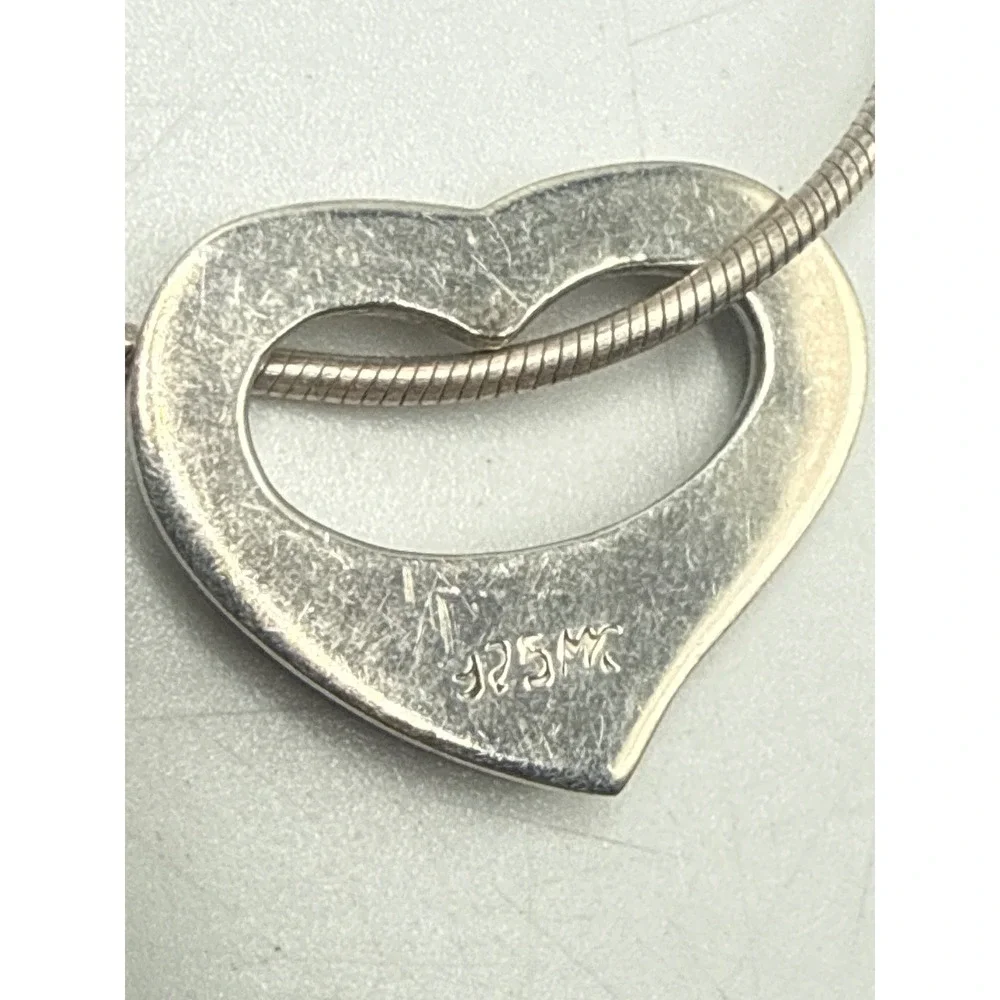 Sterling Silver 925 Open Heart Pendant‎ Snake Chain Necklace 18 Inch